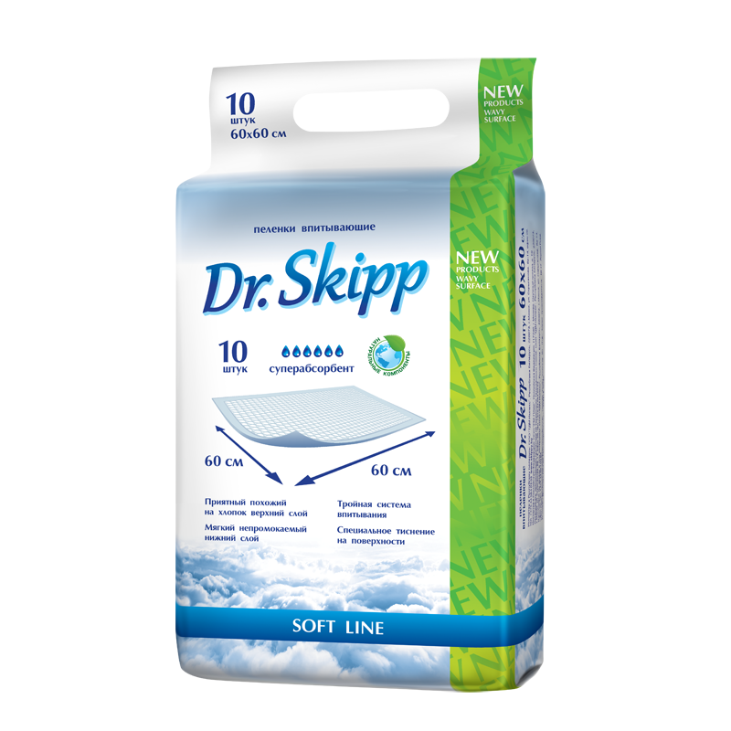 Одноразовые пеленки Dr. Skipp Soft line, 10 шт., 6* 60x60см - фото 1 - id-p138612022