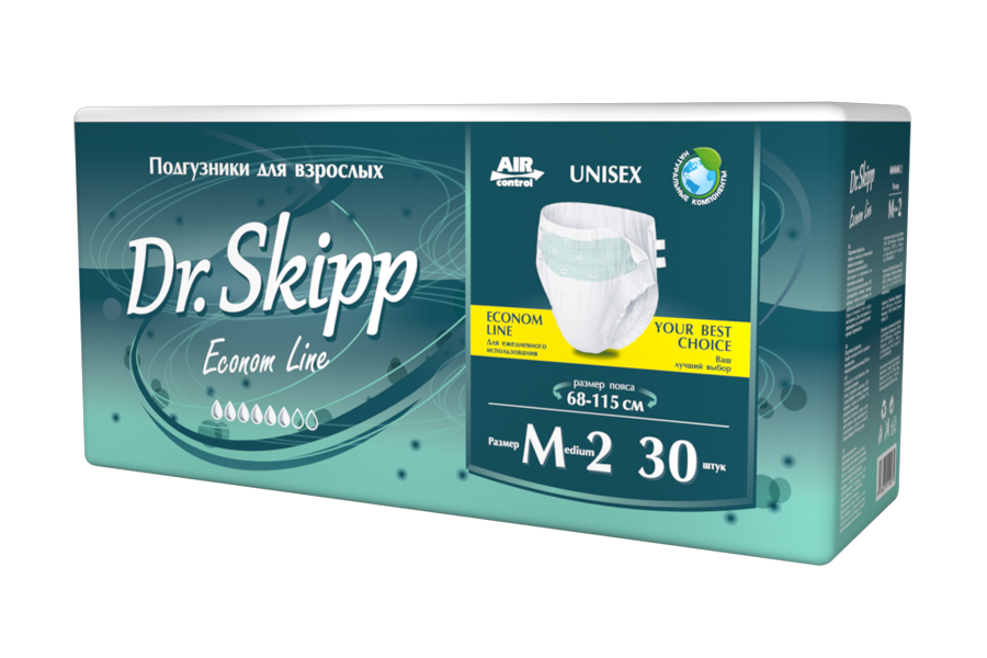 Подгузники для взрослых Dr. Skipp Econom Line, 30 шт., размер 2 - фото 1 - id-p138612436