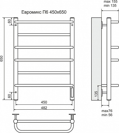 Полотенцесушитель электрический Евромикс П6 450х650 TERMINUS - фото 4 - id-p138614694