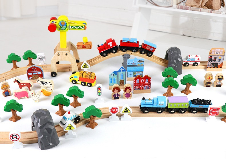 Детская железная дорога из дерева 110 предметов - фото 2 - id-p138615413