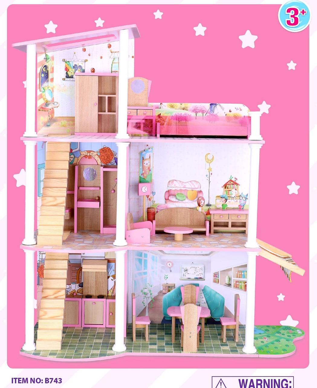Домик для кукол DOLL HOUSE с мебелью, 3 этажа, 5 комнат, арт.B743