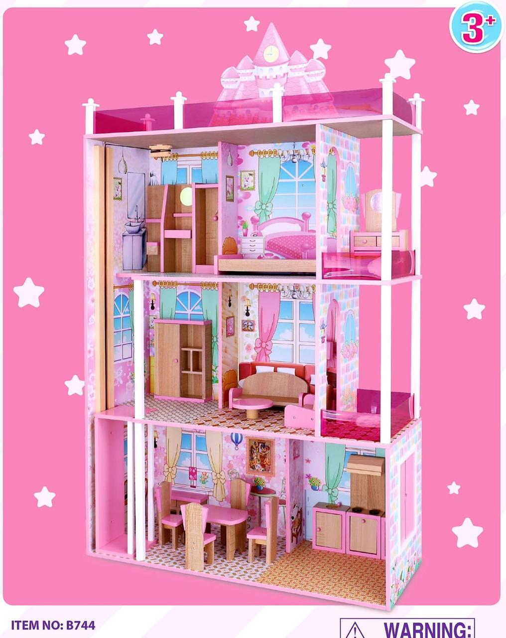 Домик для кукол DOLL HOUSE с мебелью, 3 этажа, 5 комнат, арт.B744