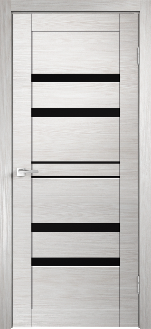 Дверное полотно Экошпон LINEA 6 600х2000 цвет Дуб белый поперечный стекло Лакобель черное Межкомнатная дверь
