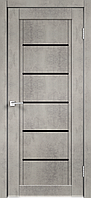 Дверное полотно Экошпон NEXT 1 800х2000 цвет Муар светло-серый стекло Лакобель черное Межкомнатная дверь