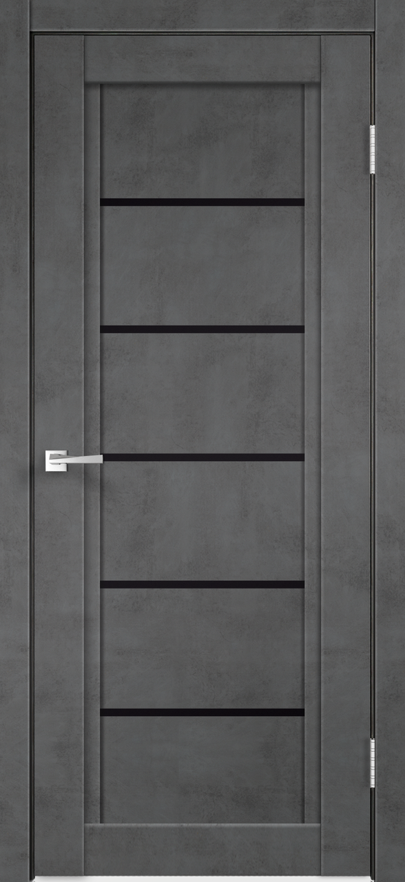 Дверное полотно Экошпон NEXT 1 600х2000 цвет Муар темно-серый стекло Лакобель черное Межкомнатная дверь