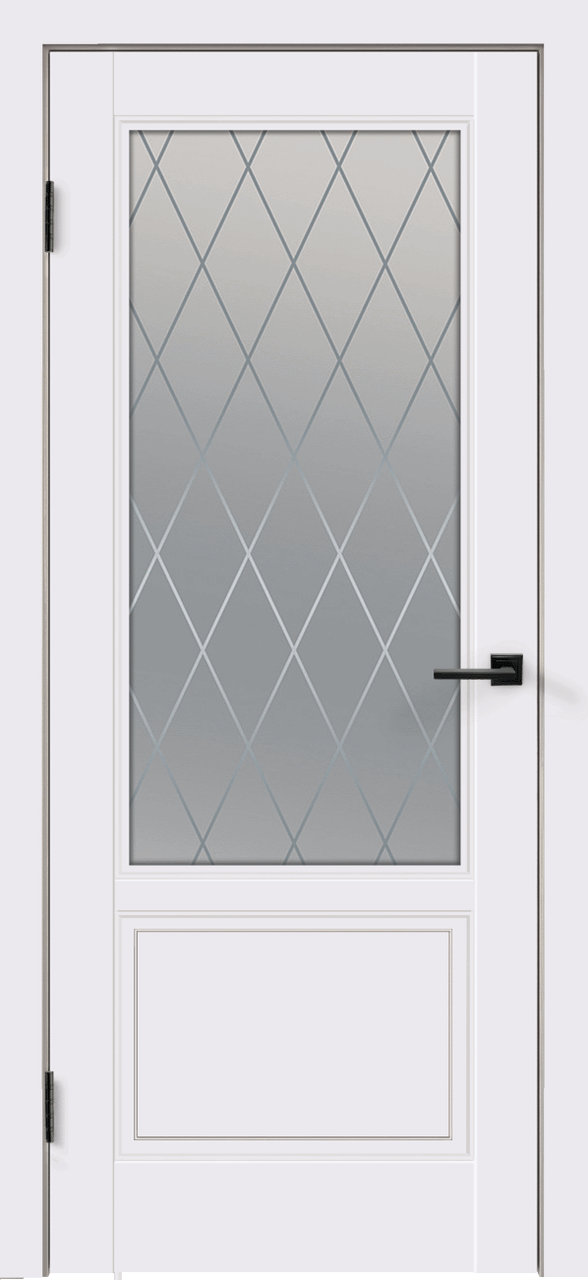 Дверное полотно Эмаль SCANDI 2V 700х2000 цвет Белый стекло РОМБ Мателюкс