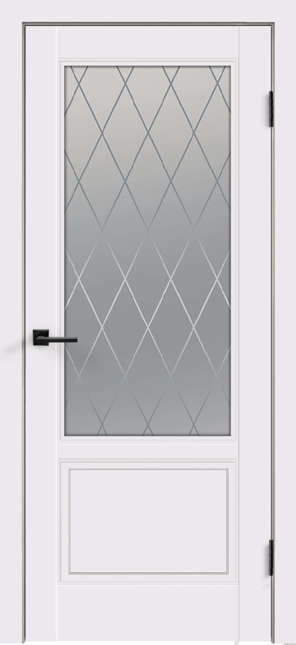 Дверное полотно Эмаль SCANDI 2V 900х2000 цвет Белый стекло РОМБ Мателюкс