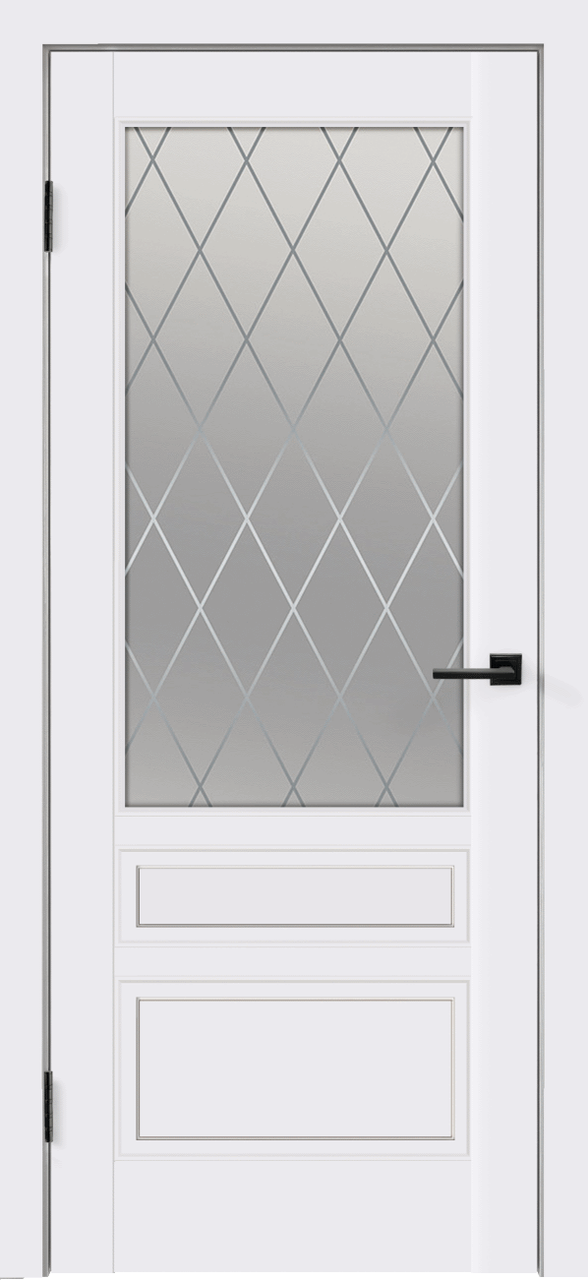 Дверное полотно Эмаль SCANDI 3V 600х2000 цвет Белый стекло РОМБ Мателюкс Межкомнатная дверь - фото 1 - id-p138689642