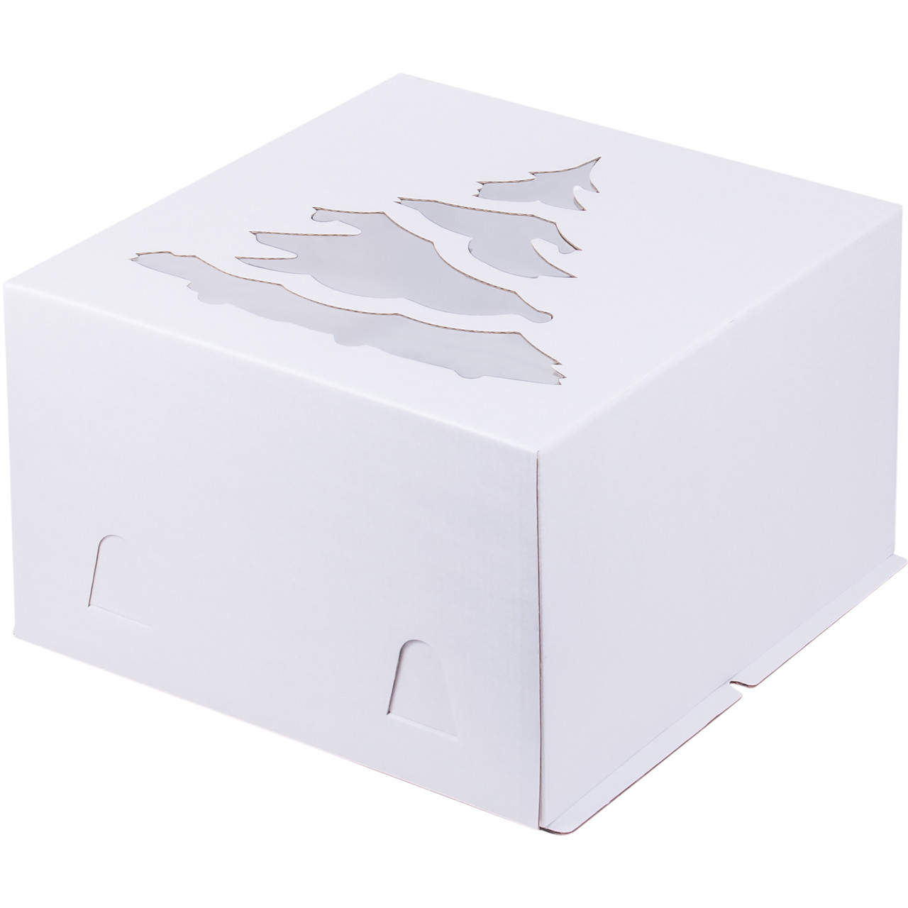 Коробка для торта с окошком "Ёлка" (белая), 300х300х h190 мм, гф - фото 1 - id-p138692547