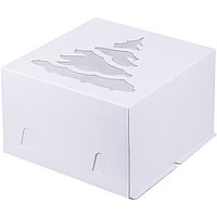 Коробка для торта с окошком "Ёлка" (белая), 300х300х h300 мм, гф