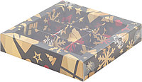 Коробка для 9 конфет с пластиковой крышкой "Елка черная/золото", 155 х155х h30 мм