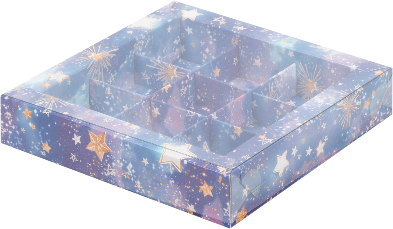 Коробка для 9 конфет с пластиковой крышкой "Звездное небо", 155 х155х h30 мм - фото 1 - id-p138785982