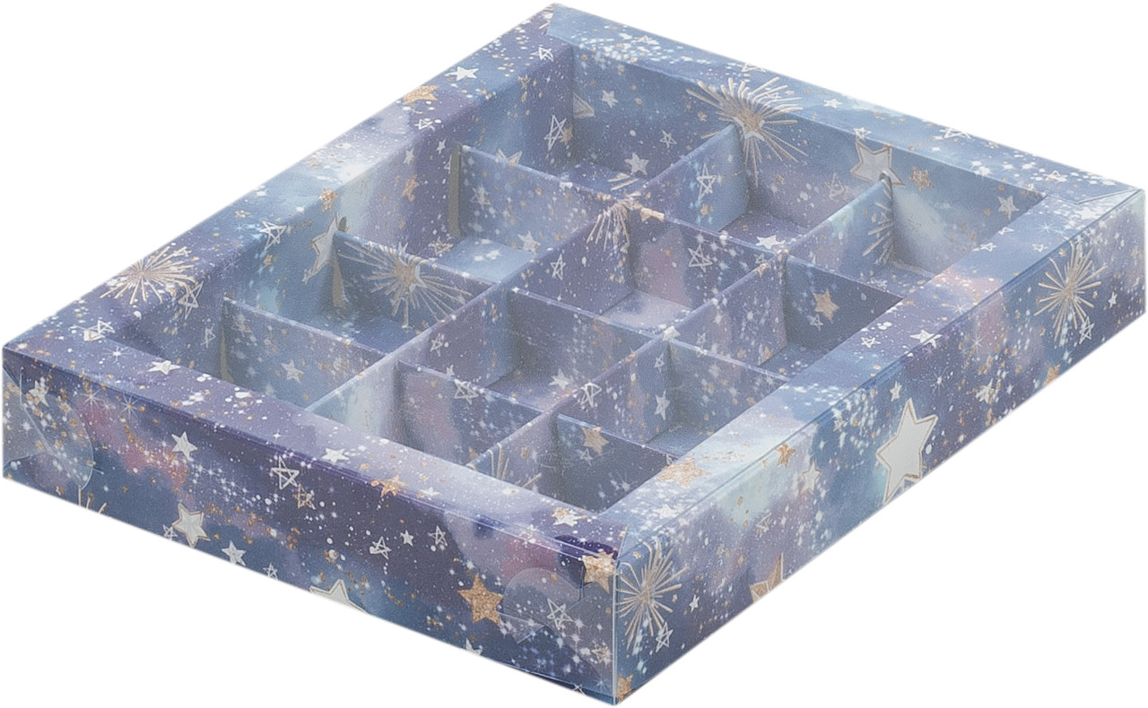 Коробка для 12 конфет с пластиковой крышкой "Звездное небо", 190х150х h30 мм - фото 2 - id-p138786026