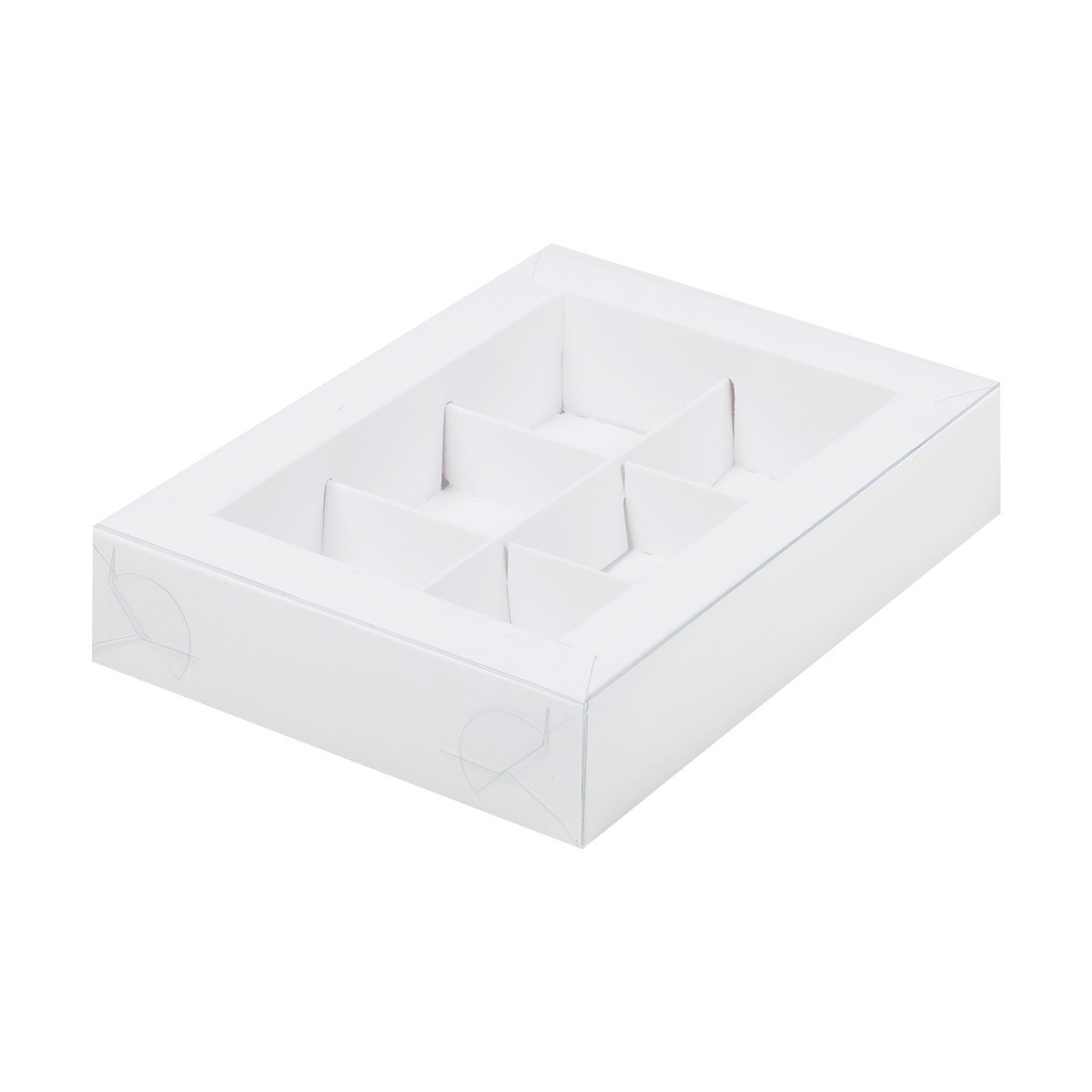 Коробка для 6 конфет Белая с пластиковой крышкой (Россия, 155х115х30 мм) - фото 1 - id-p132228781