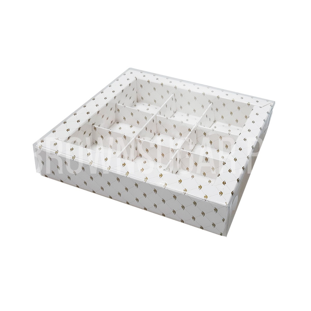 Коробка для 9 конфет Белая с птичками с пластиковой крышкой (Россия, 155х155х30 мм) - фото 1 - id-p126082904