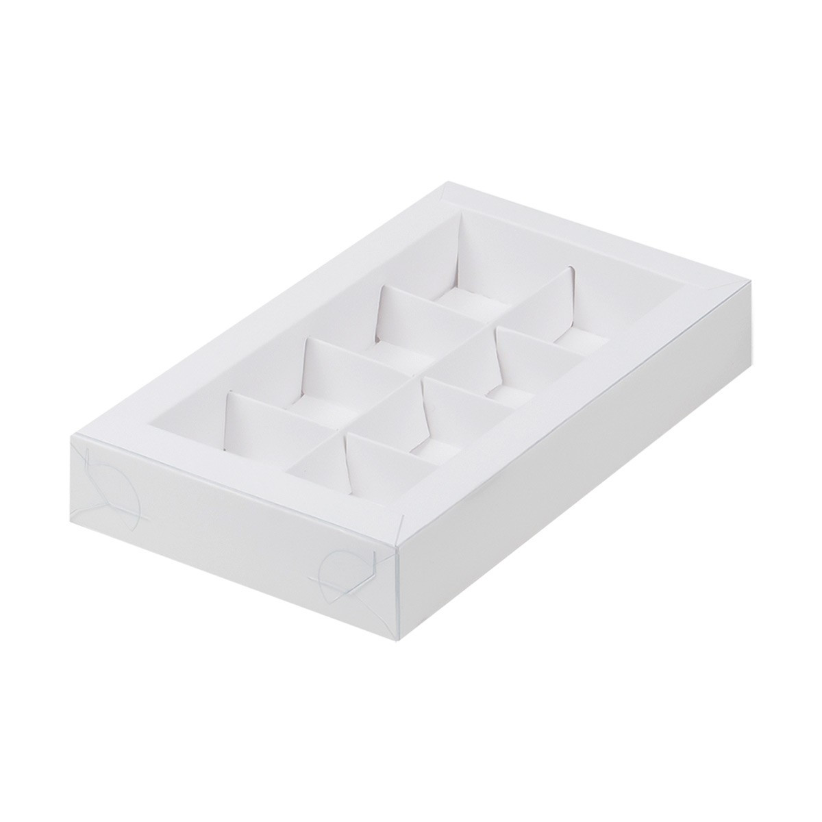 Коробка для 8 конфет Белая с пластиковой крышкой (Россия, 190х110х30 мм) 050011