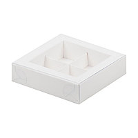 Коробка для 4 конфет Белая с пластиковой крышкой (Россия, 115х115х30 мм)