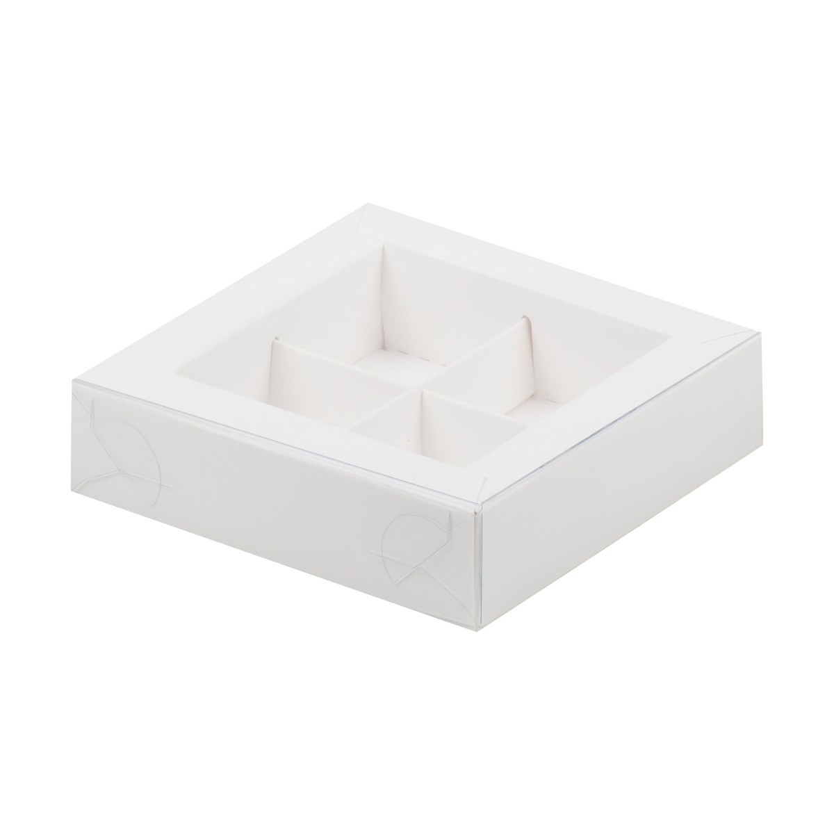 Коробка для 4 конфет Белая с пластиковой крышкой (Россия, 115х115х30 мм) - фото 1 - id-p132228788