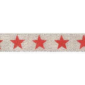 Декоративная лента "Звезды", DM-007, 15мм х 32,9м серебро/красный, фото 2