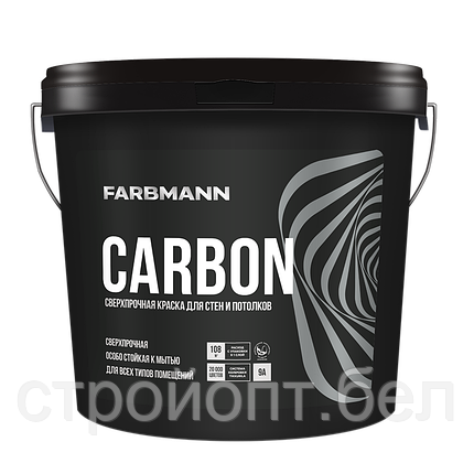 Интерьерная матовая  сверхпрочная латексная краска на акрилатной основе FARBMANN CARBON (База А), 9 л, фото 2