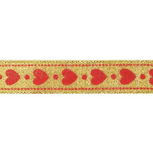 Декоративная лента "Сердечки", DM-011, 15 мм х32,9м золото/красный - фото 3 - id-p71800079