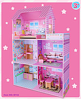 Домик деревянный для кукол DOLL HOUSE с мебелью, 3 этажа, 5 комнат, B742