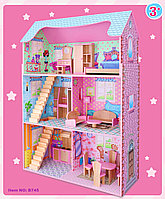 Домик деревянный для кукол DOLL HOUSE с мебелью, 3 этажа, 5 комнат, B745