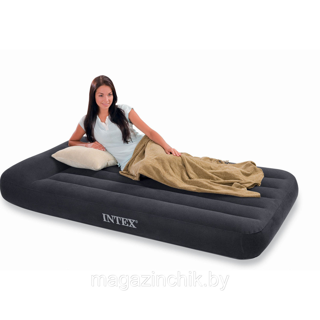 Надувной односпальный матрас Intex 66767 Pillow Rest Classic 99х191х30 см с подголовником - фото 2 - id-p10648447