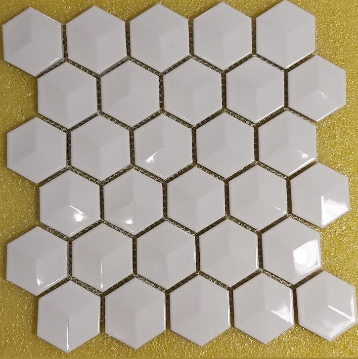 Мозаика 3D Hexagon White Glossy