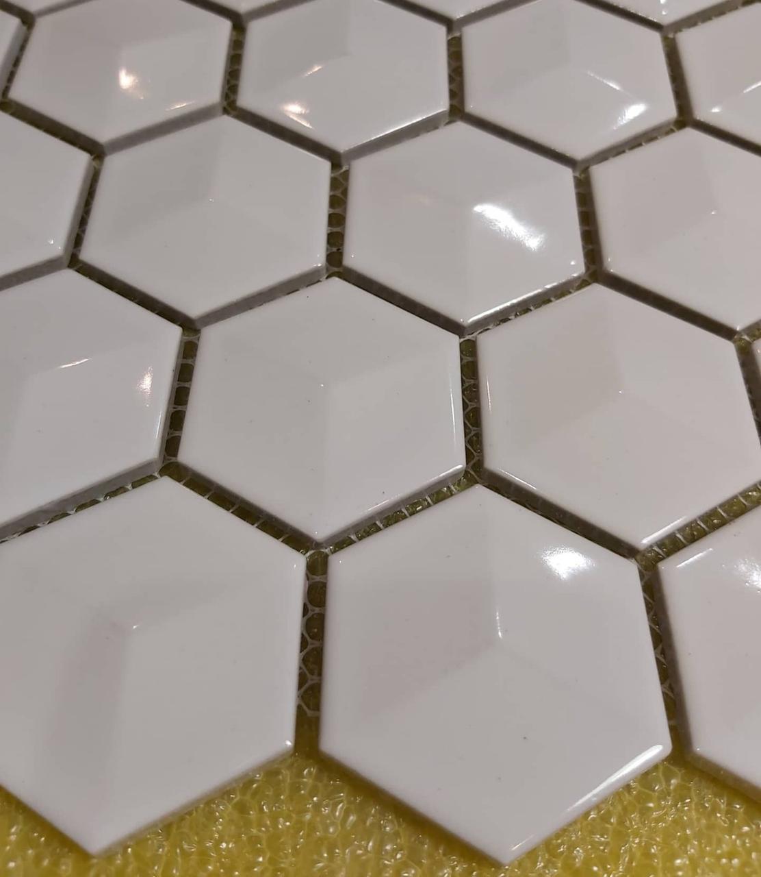 Мозаика 3D Hexagon White Glossy - фото 3 - id-p138885698