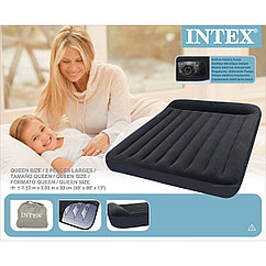 Надувной полуторный матрас Intex 66781 Pillow Rest 152х203х30см со встроенным электронасосом и подголовником