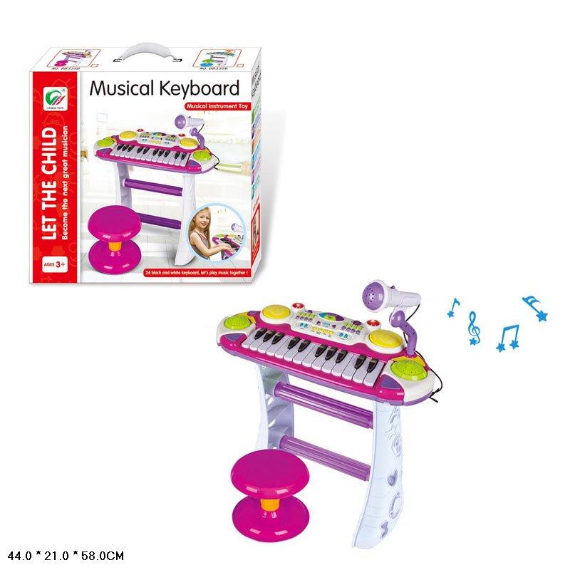 Детский синтезатор пианино со стульчиком и микрофоном (свет, звук) розовый арт. BB335D - фото 1 - id-p138934715