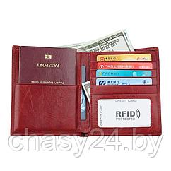 Портмоне для автодокументов, паспорта и денег из кожи ручной работы Kirik красное K52