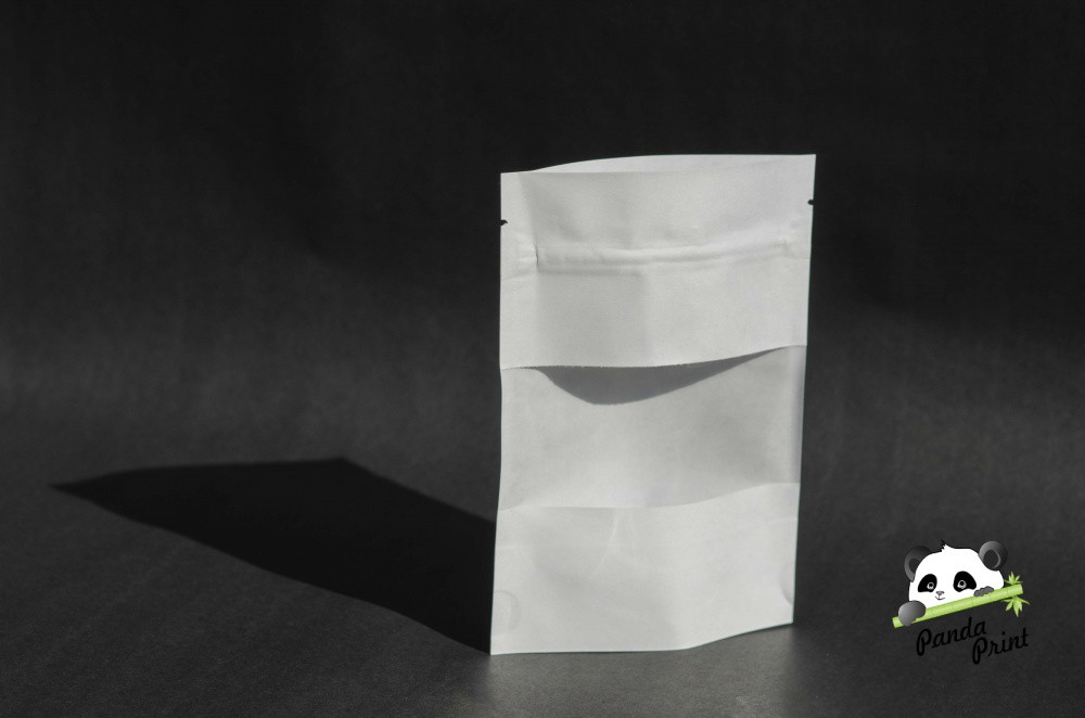 Пакет Дой-пак бумажный с ЗИП замком и прозр окном 40 мм 105х150+(30+30), белый - фото 2 - id-p132018271