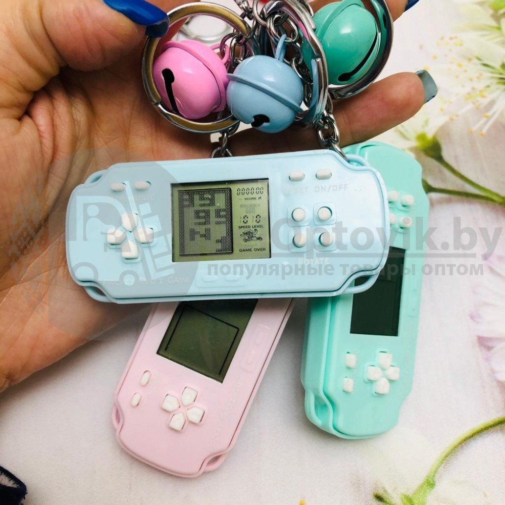 Брелок - тетрис Mini Game Player (с кольцом, карабином и колокольчиком) Голубой с белыми кнопками - фото 2 - id-p138959221