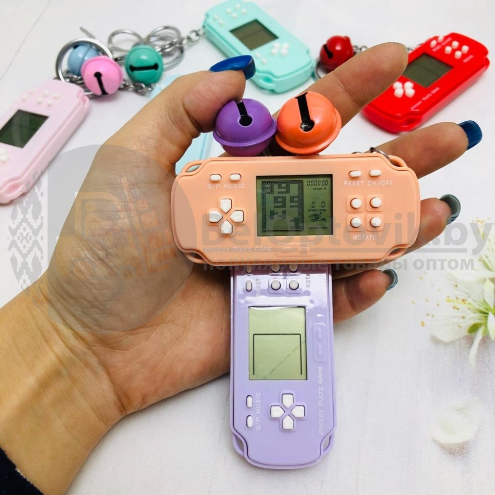 Брелок - тетрис Mini Game Player (с кольцом, карабином и колокольчиком) Нежно-розовый с белыми кнопками - фото 3 - id-p138959222