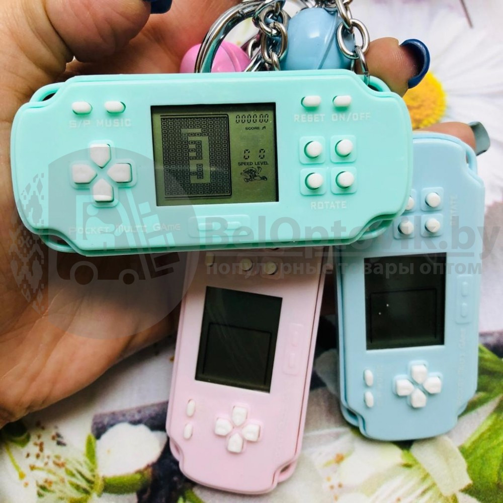 Брелок - тетрис Mini Game Player (с кольцом, карабином и колокольчиком) Нежно-розовый с белыми кнопками - фото 6 - id-p138959222