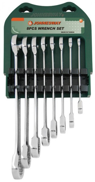 Набор ключей гаечных комбинированных трещоточных на пластиковом держателе, 10/19 мм, 8 предметов