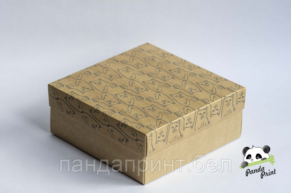 Коробка 200х200х80 Дерзкий кот на крафте (крафт дно)