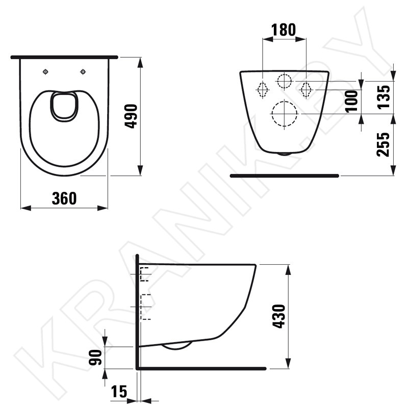 УНИТАЗ ПОДВЕСНОЙ LAUFEN PRO 820965 36X49, БЕЗОБОДКОВЫЙ, УКОРОЧЕННЫЙ - фото 2 - id-p138995404