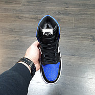 Кроссовки Wmns Air Jordan 1 Black White Blue с мехом, фото 4