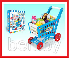 922-10 "Тележка с продуктами", 56 предмет, Игровой набор Shopping Cart, супермаркет, голубая
