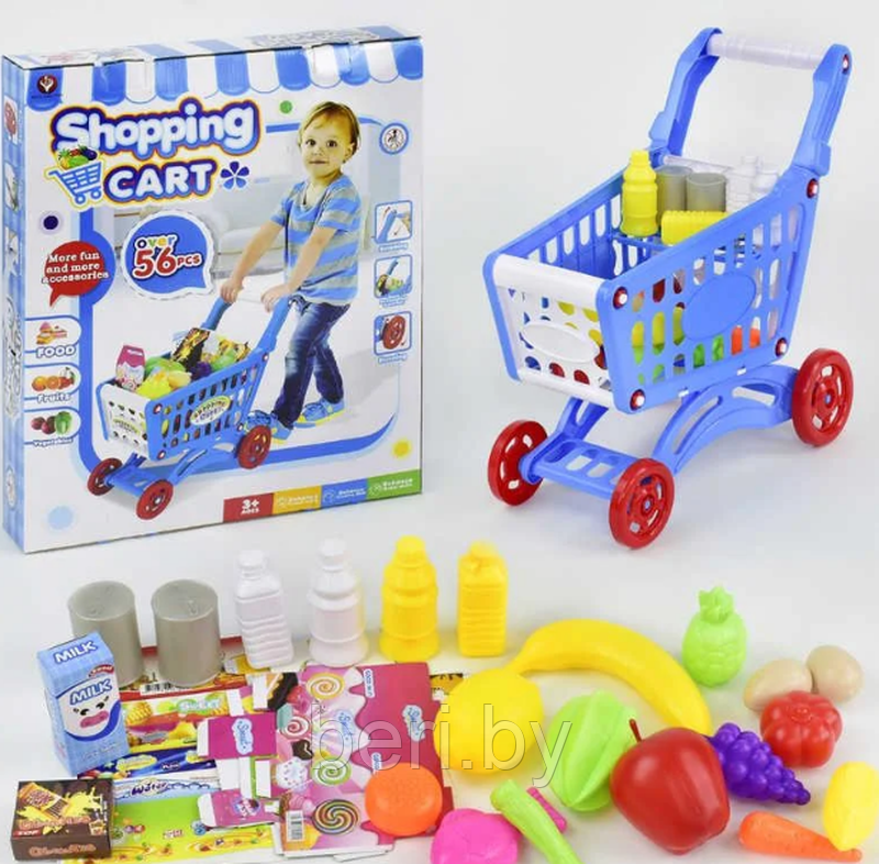 922-10 "Тележка с продуктами", 56 предмет, Игровой набор Shopping Cart, супермаркет, голубая - фото 5 - id-p139060160
