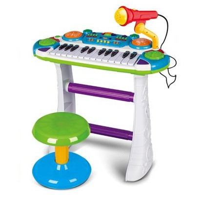 Детский синтезатор пианино с микрофоном и стульчиком, арт BB335B (45х20), фото 1