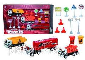 Игровой набор Trucks, 3 машинки и дорожные знаки, арт.333-29A