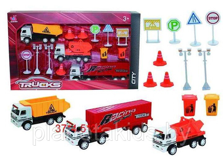 Игровой набор Trucks, 3 машинки и дорожные знаки, арт.333-29A - фото 1 - id-p139148002