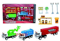 Игровой набор Trucks, 3 машинки, заправка и дорожные знаки, арт. 333-30A