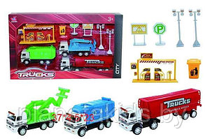 Игровой набор Trucks, 3 машинки, заправка и дорожные знаки, арт. 333-30A