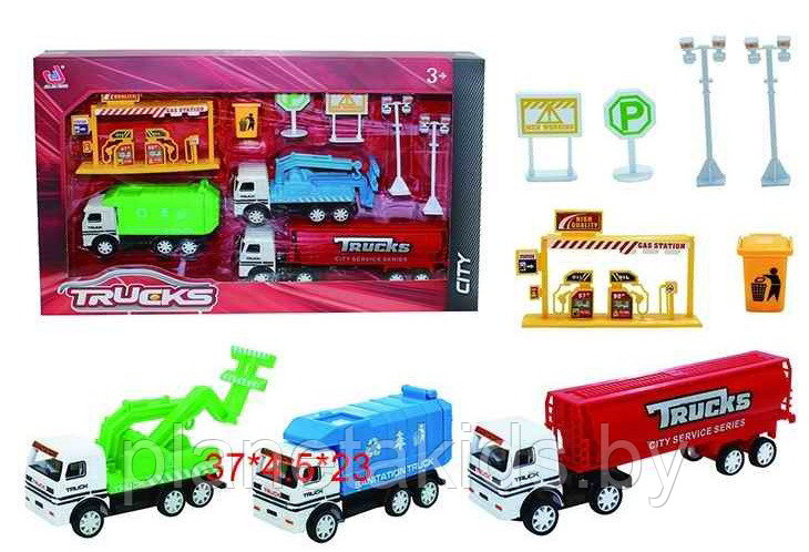 Игровой набор Trucks, 3 машинки, заправка и дорожные знаки, арт. 333-30A - фото 1 - id-p139149902