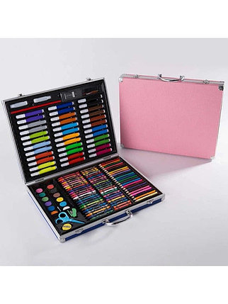 Набор для рисования 150 предметов в металлическом кейсе (розовый), фото 2